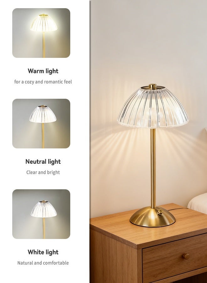 مصباح طاولة LED يعمل باللمس - قابل لإعادة الشحن عبر منفذ USB ولاسلكي - مع إضاءة قابلة للتعتيم بثلاثة ألوان، تصميم معدني عصري بسيط، إضاءة أجواء عتيقة لتزيين المنزل، غرفة النوم، ضوء ليلي، فكرة هدية (15 × 15 × 32 سم) - Image 3